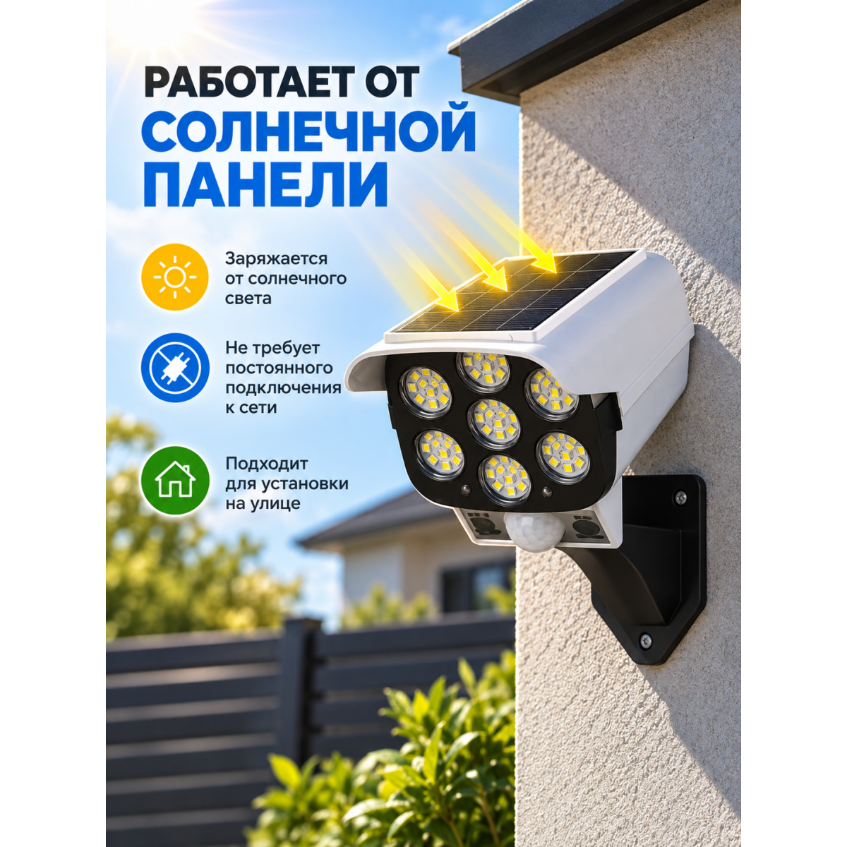 Уличный светильник на солнечной батарее с датчиком движения и пультом