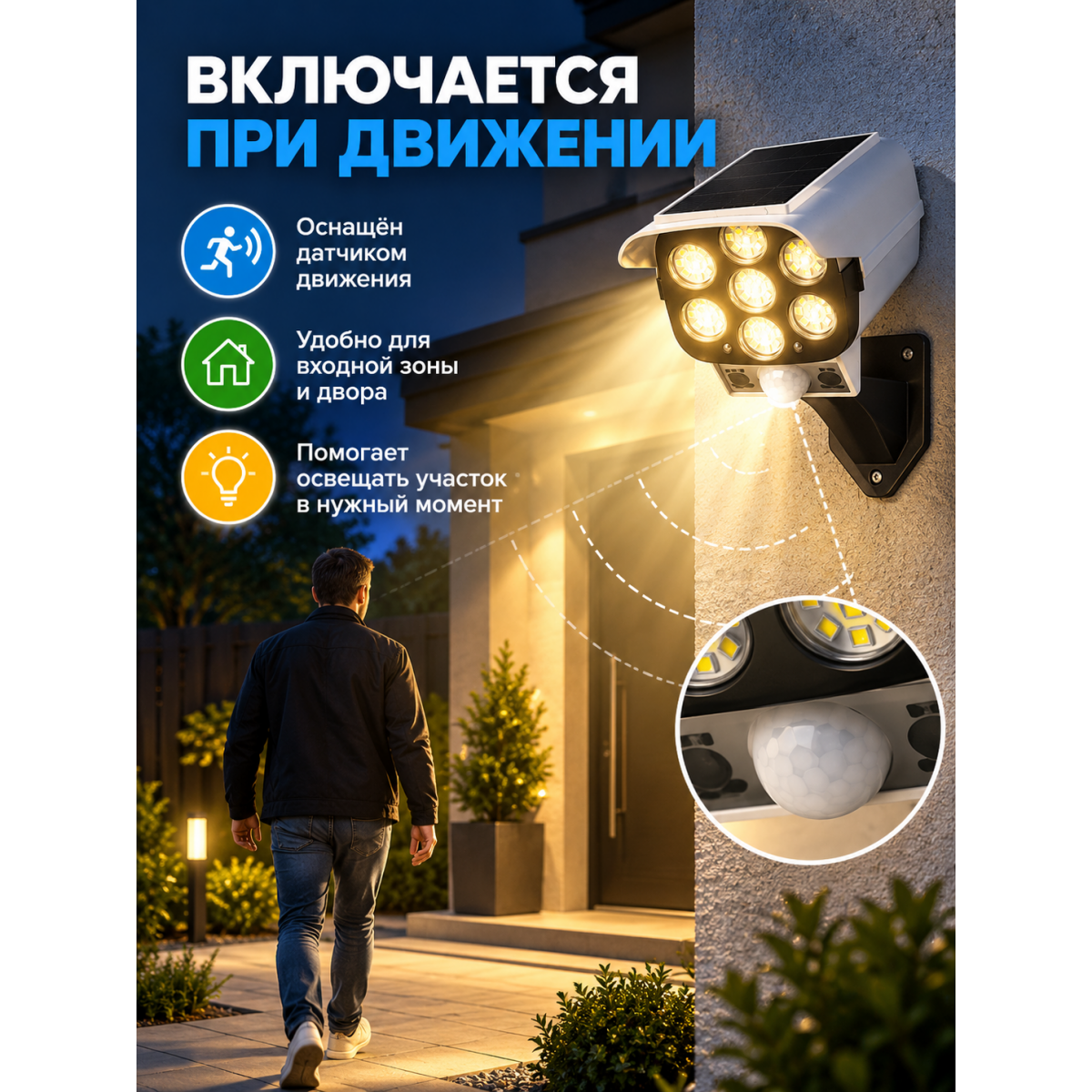 Уличный светильник на солнечной батарее с датчиком движения и пультом