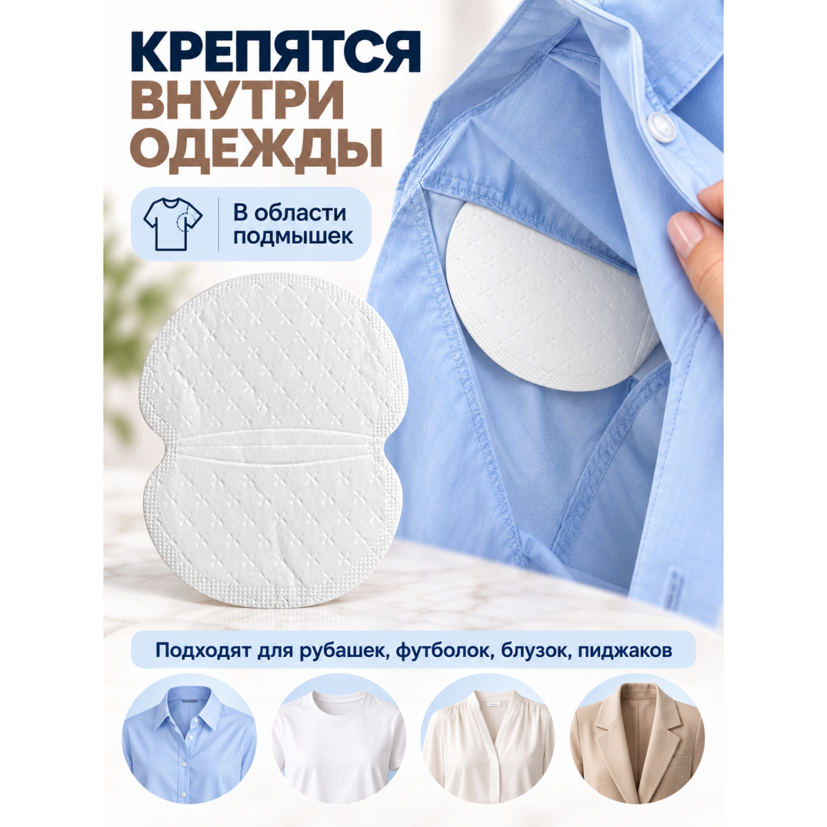 Вкладыши от пота для одежды подмышечные одноразовые, 12 шт, 12,5 х 9,5 см