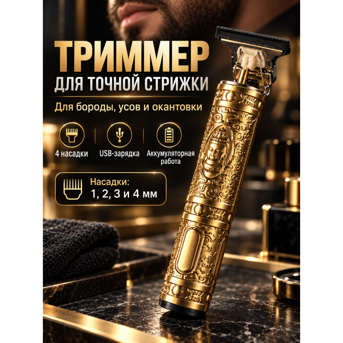 Триммер для бороды и волос аккумуляторный с T-образным ножом