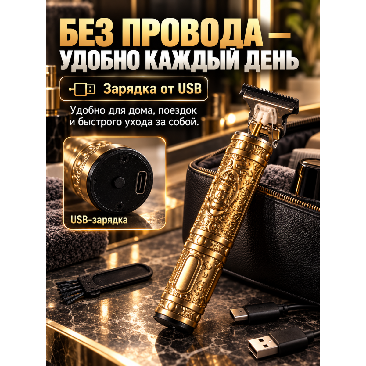 Триммер для бороды и волос аккумуляторный с T-образным ножом