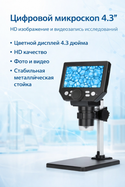 Цифровой электронный микроскоп G1000, 1000x2,0 МП, USB, 4,3 дюйма