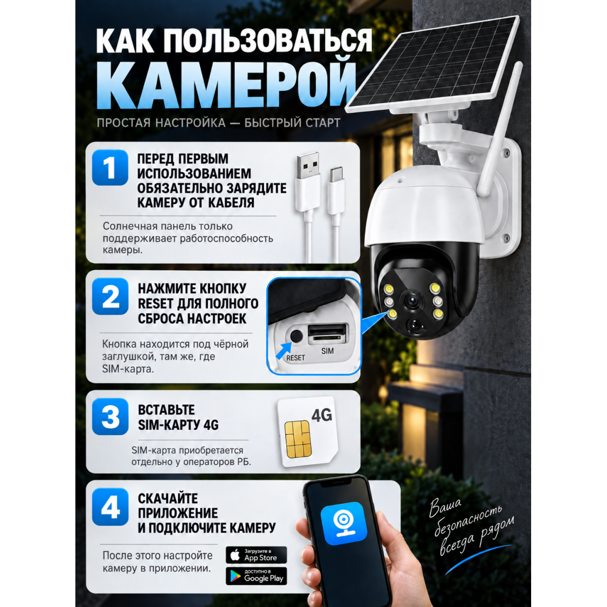 Уличная камера видеонаблюдения 4G на солнечной батарее