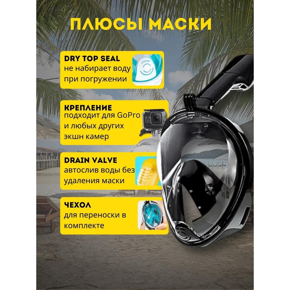 Маска для снорклинга﻿ S/M (чёрная)