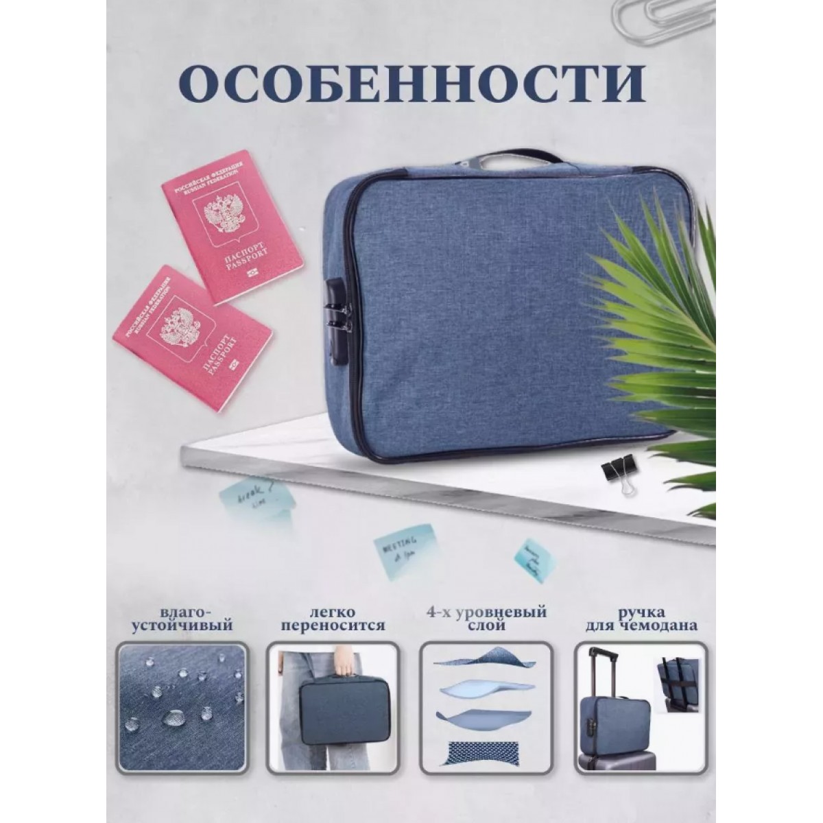Дорожная сумка органайзер для документов А4 водонепроницаемый с кодовым замком