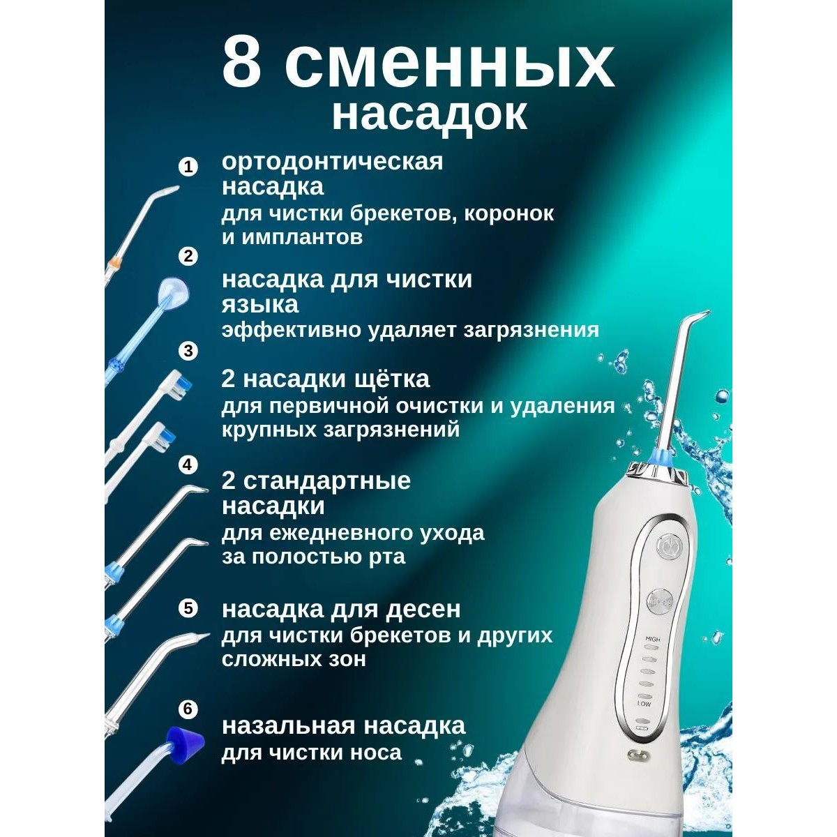 Ирригатор для полости рта HF-6 (5 насадок, 5 режимов) 300 мл