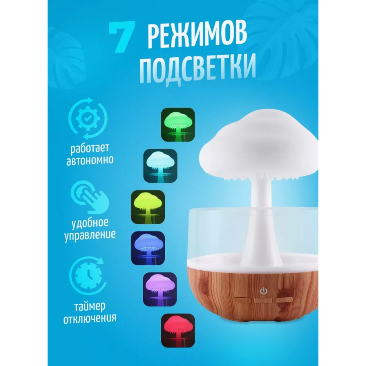 Ночник увлажнитель воздуха Гриб с эффектом дождя