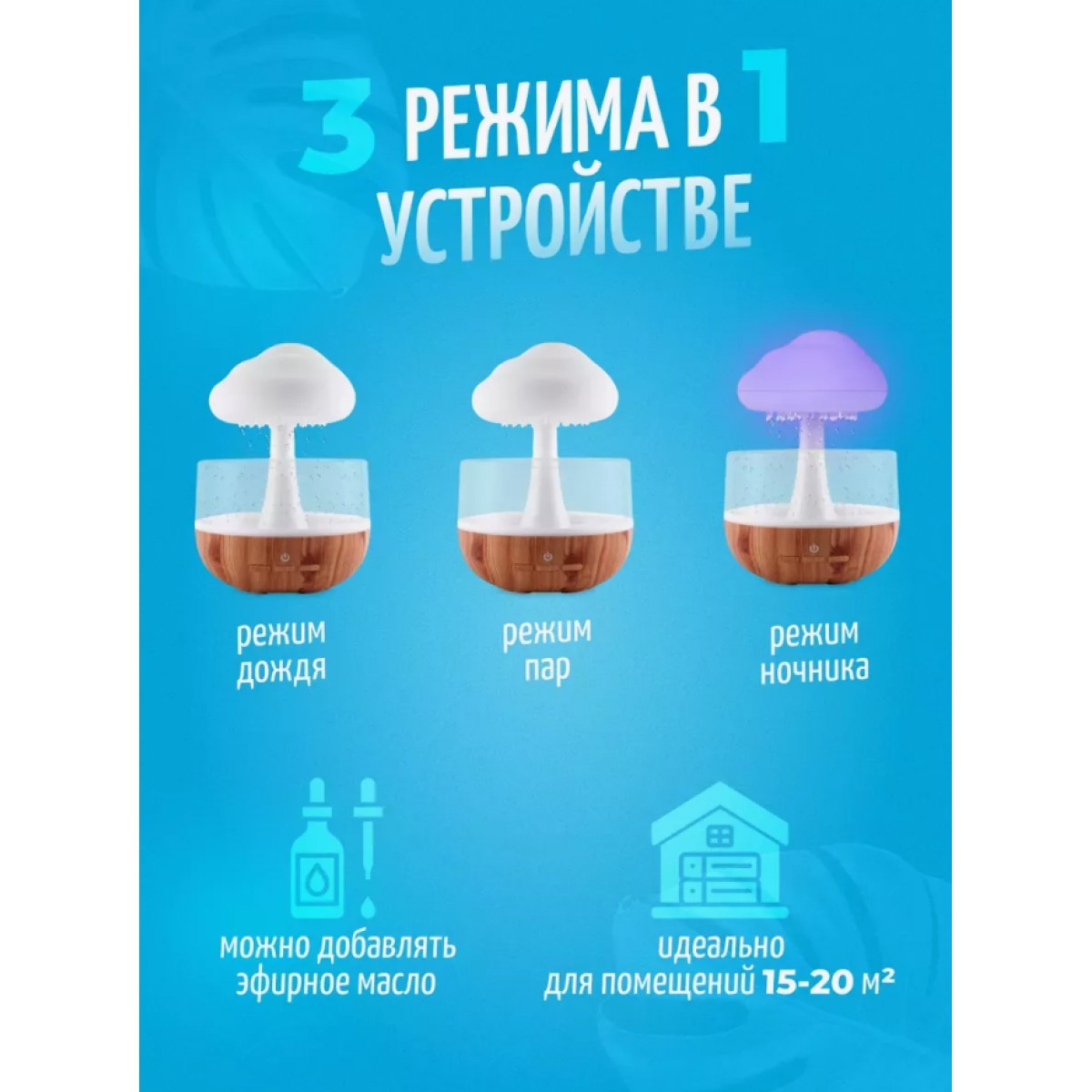 Ночник увлажнитель воздуха Гриб с эффектом дождя
