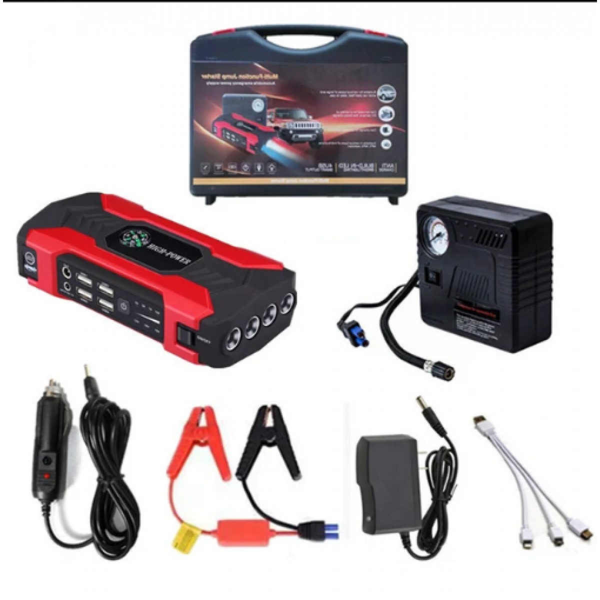 Пусковое зарядное устройство для автомобиля (8980 mAh)/ Набор пуско-зарядное устройство с компрессором