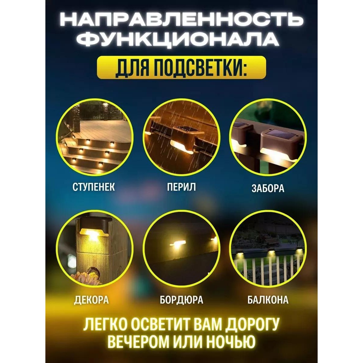 Комплект светодиодных светильников на солнечной батарее для ступенек/лестниц/ограждений (4 шт)