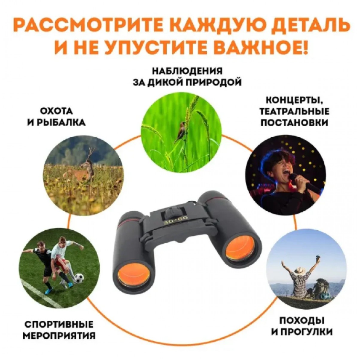 Компактный бинокль ночного и дневного видения, 30x60