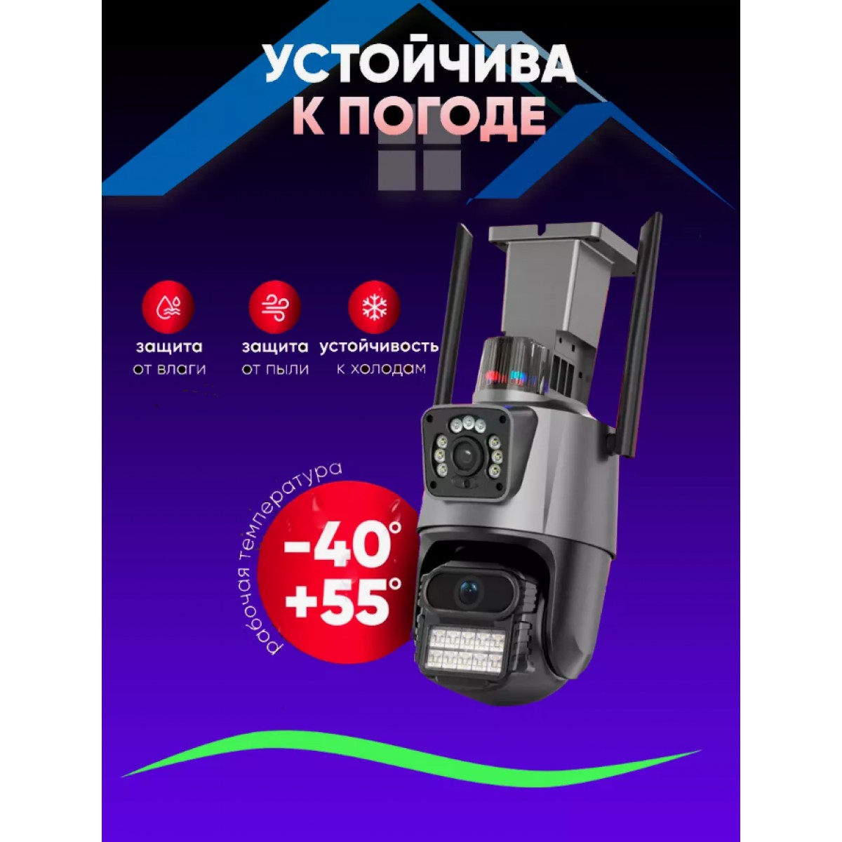 Поворотная уличная камера видеонаблюдения Wifi 2 объектива 4+4МП