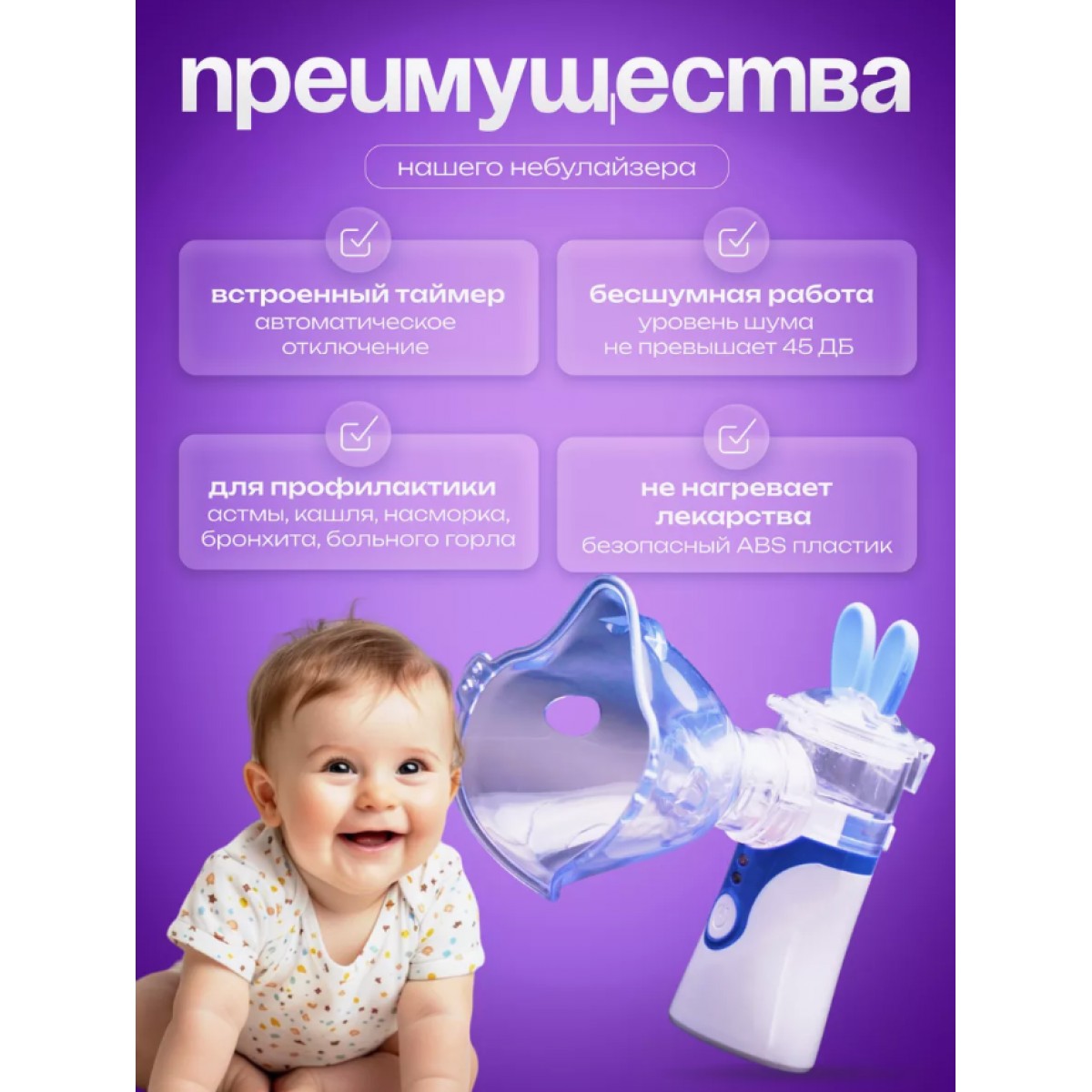 Ингалятор небулайзер портативный бесшумный MESH