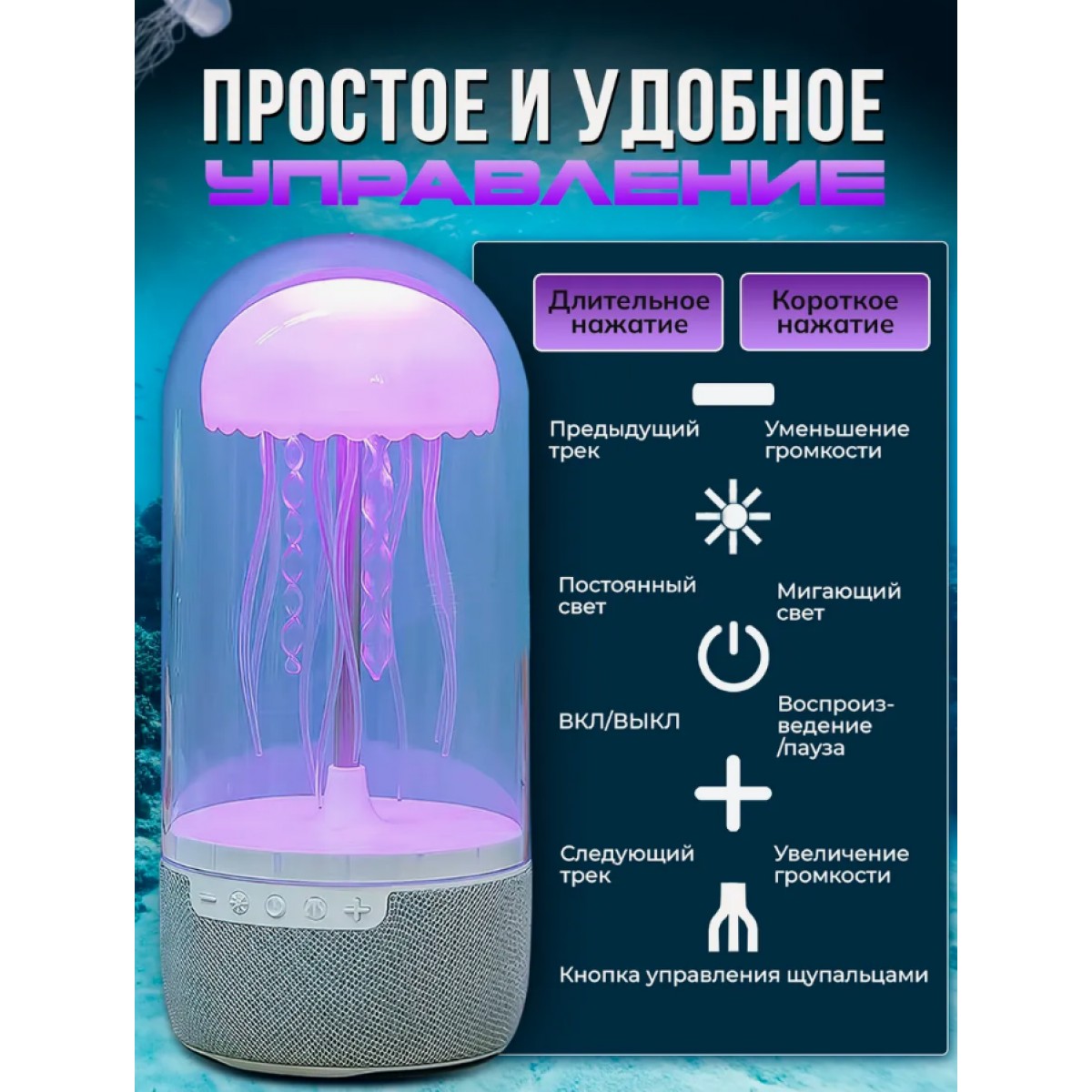 Беспроводная колонка-ночник Медуза