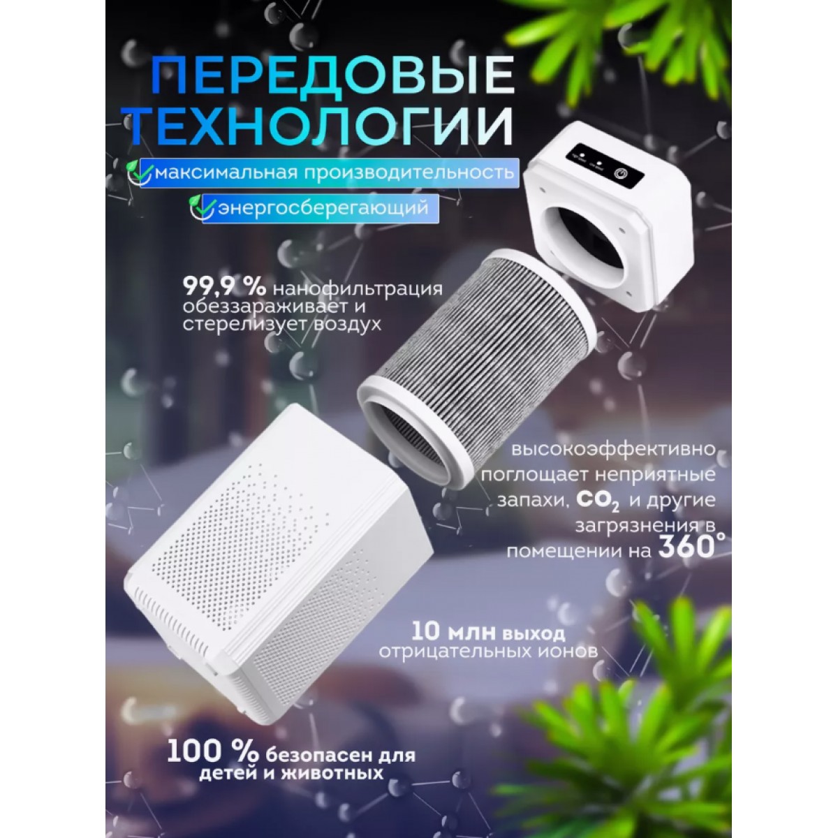 Очиститель воздуха для дома/ ионизатор для дезинфекции и устранения пыли и запаха