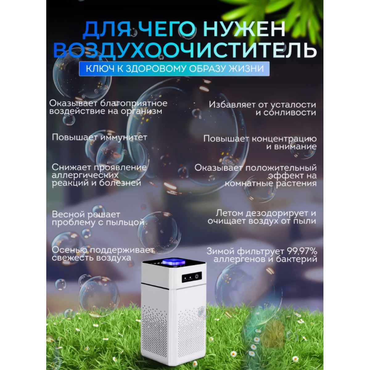 Очиститель воздуха для дома/ ионизатор для дезинфекции и устранения пыли и запаха