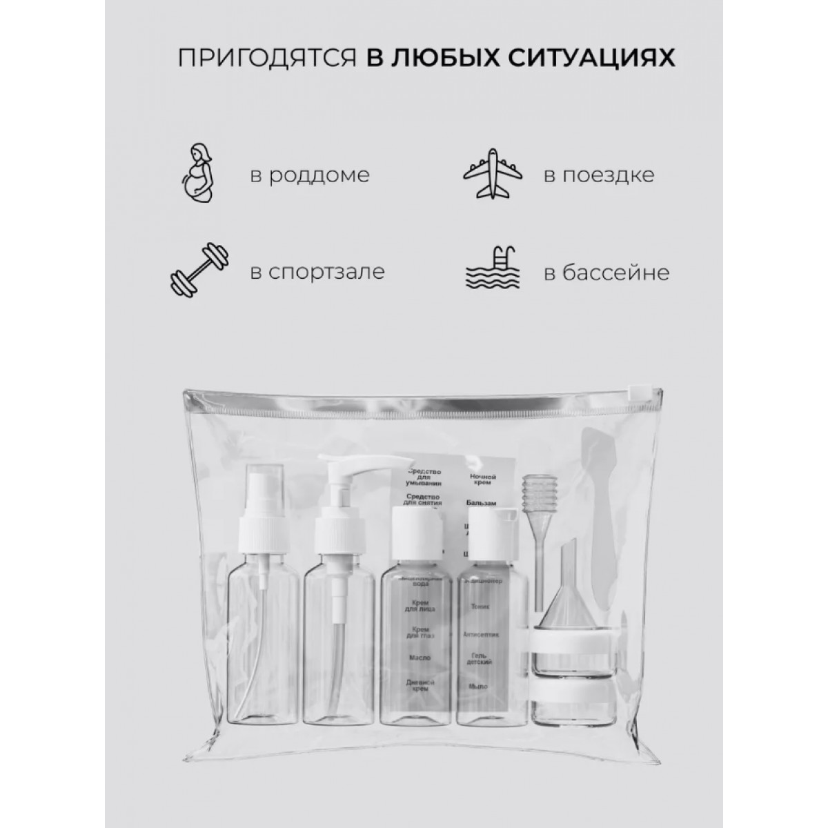 Дорожный набор флаконов с косметичкой