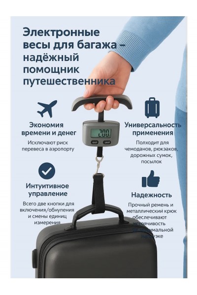 Весы электронные ручные безмен до 50 кг, для багажа Весы электронные ручные безмен до 50 кг, для багажа