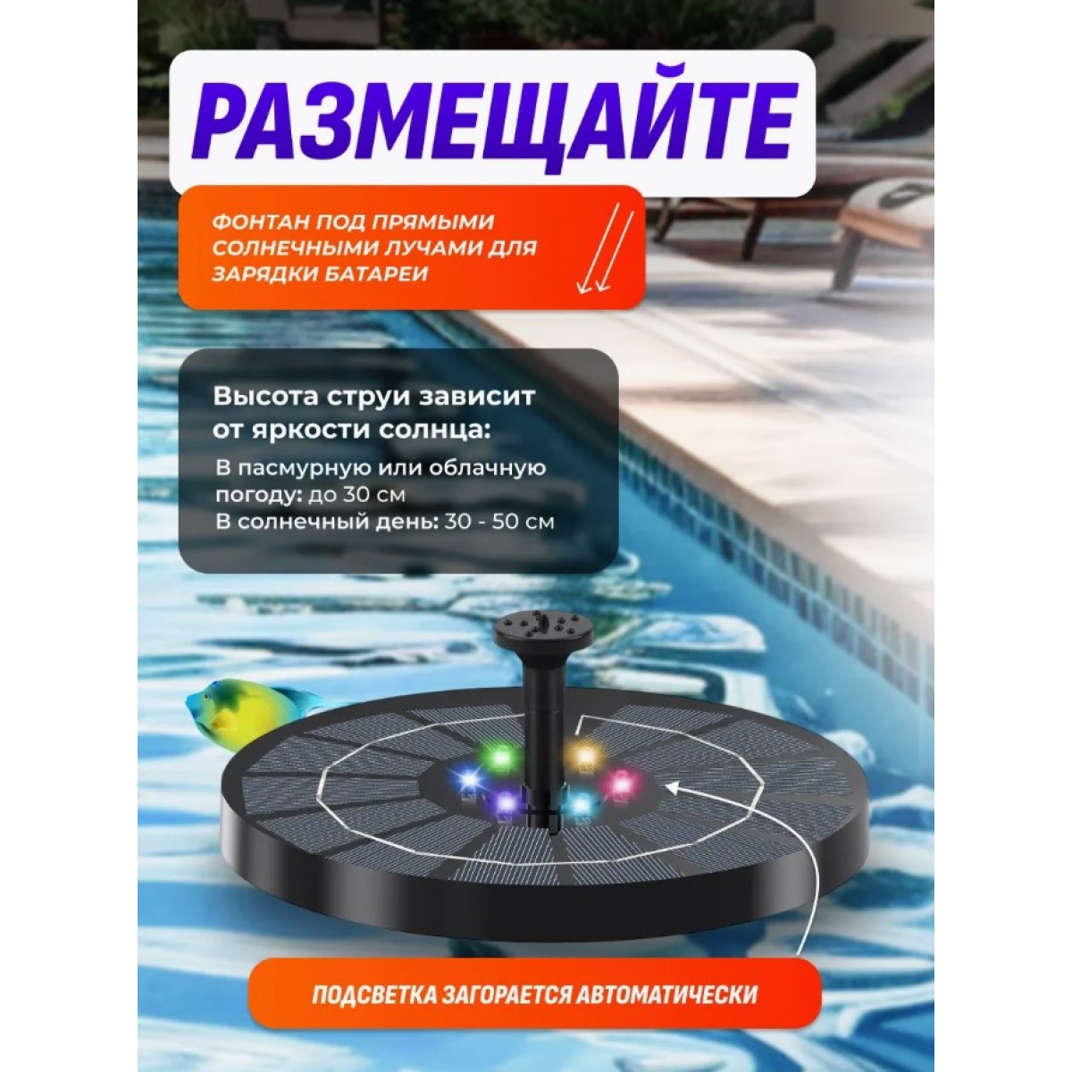 Фонтан на солнечной батарее с подсветкой