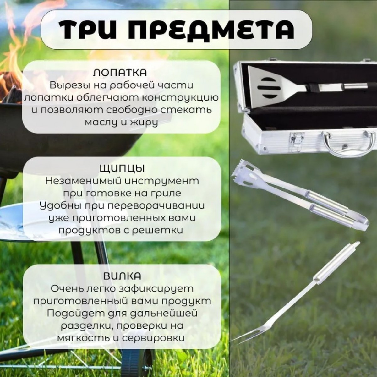 Набор для барбекю в кейсе три предмета