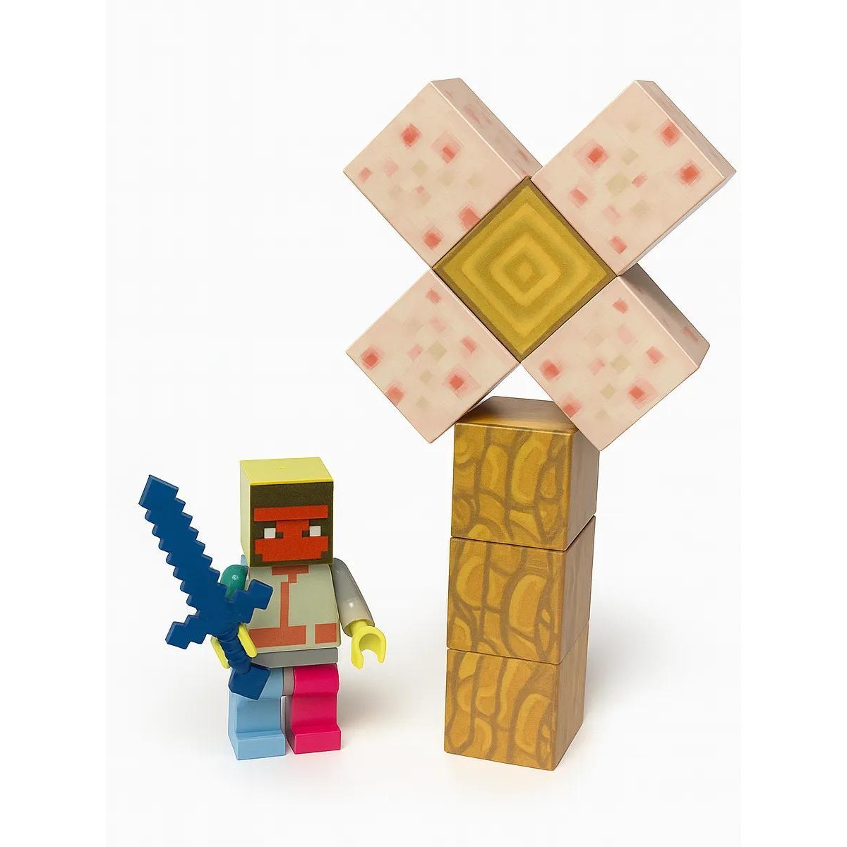 Конструктор магнитный MINECRAFT mini / фиолетовый / 8 блоков + 1 фигурка / сакура