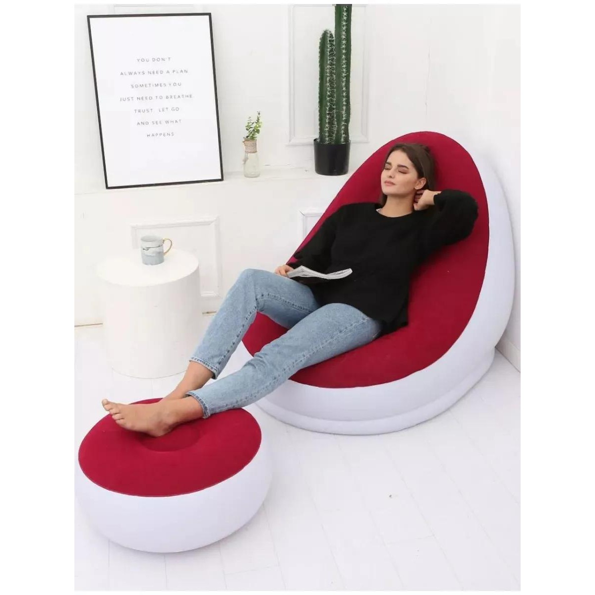 Кресло надувное с пуфом для дома и отдыха