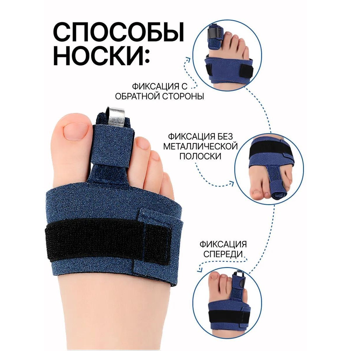 Фиксирующая ортопедическая повязка корректор для пальцев ног / синяя