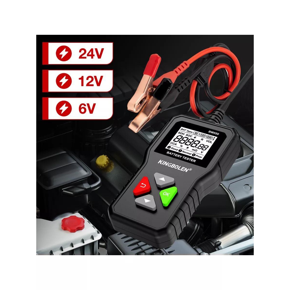 Тестер аккумулятора автомобилей KINGBOLEN BM550 для напряжения 6В, 12В, 24В