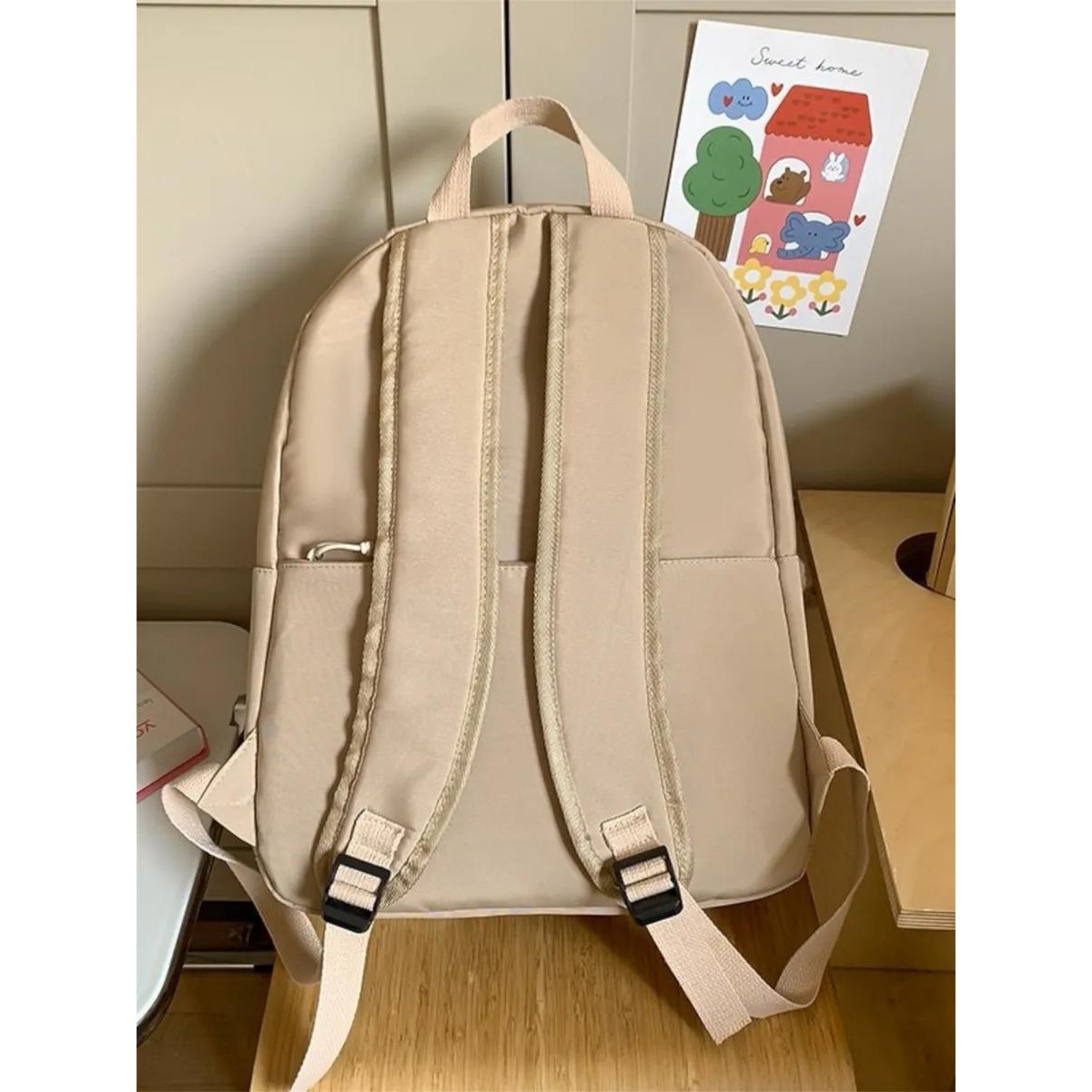 Рюкзак школьный детский для девочек и мальчиков с собакой (бежевый)