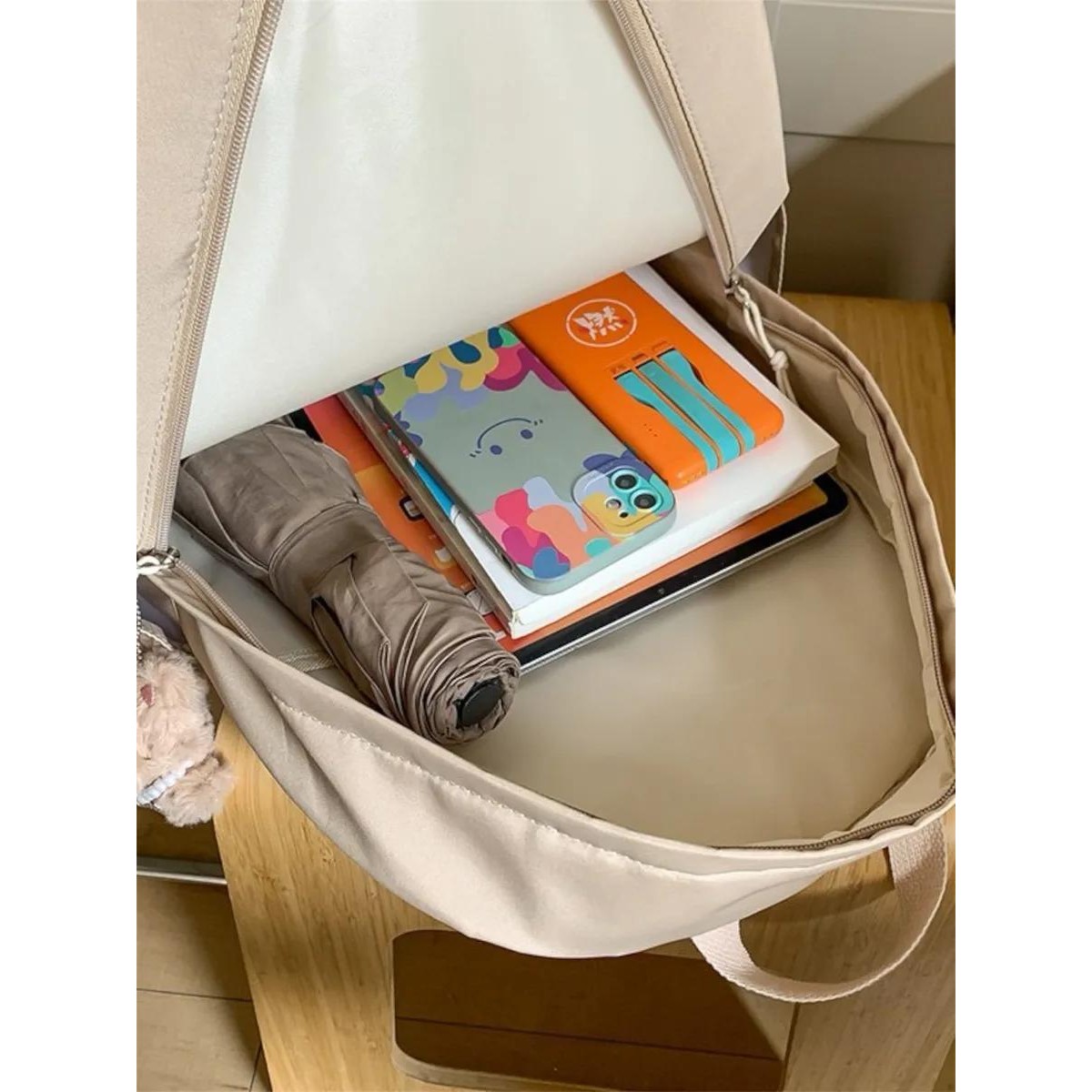 Рюкзак школьный детский для девочек и мальчиков с собакой (бежевый)