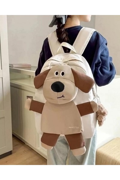 Рюкзак школьный для девочек и мальчиков с собакой (белый)