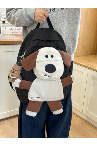 Рюкзак школьный детский для девочек и мальчиков с собакой (черный)