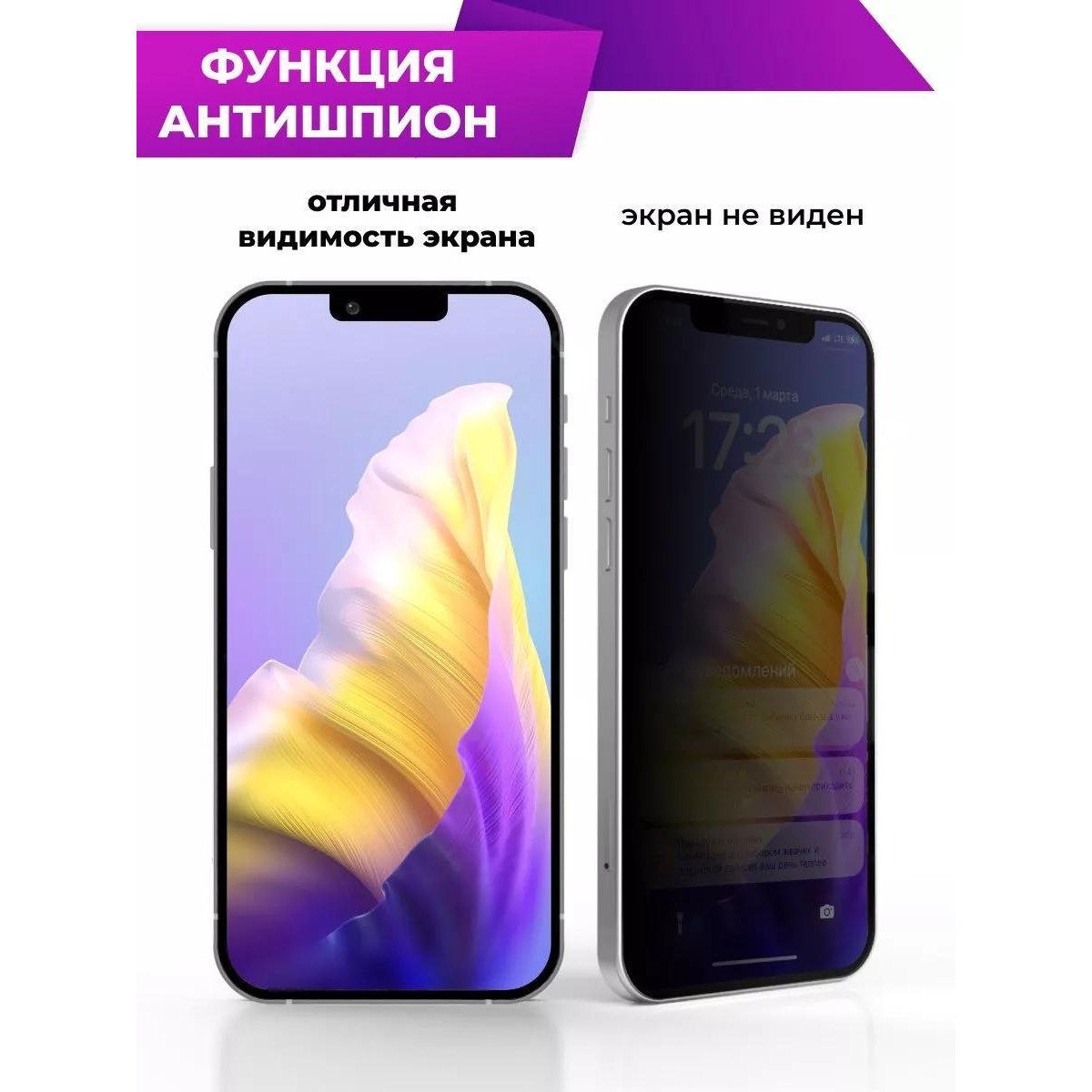 Защитное стекло антишпион на iPhone 13/13 PRO, iPhone 16E, iPhone 14
