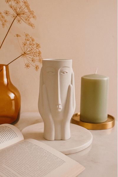 Гипсовая фигурка, статуэтка для декора и раскрашивания Лицо с руками, подставка, органайзер