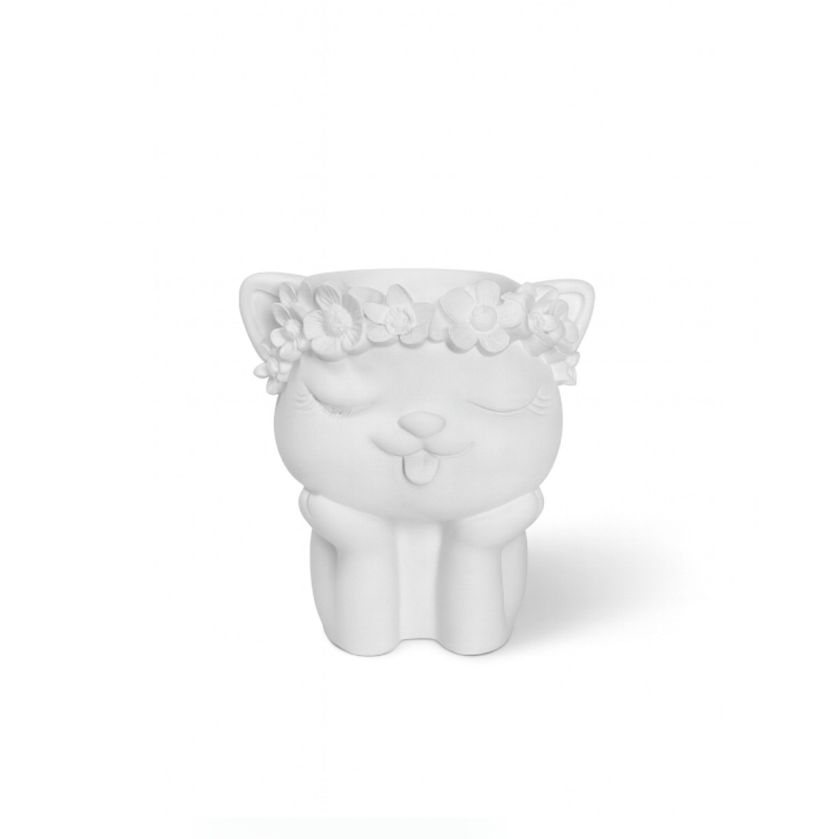 Гипсовая фигурка, статуэтка для декора и раскрашивания Кошка с венком, подставка, органайзер