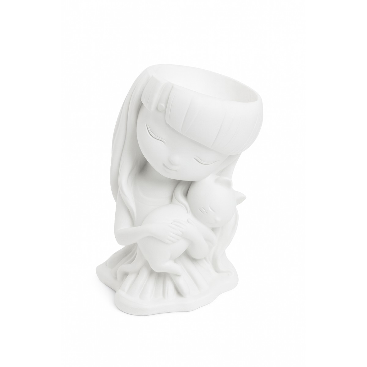 Гипсовая фигурка, статуэтка для декора и раскрашивания Девочка с котенком, подставка, органайзер