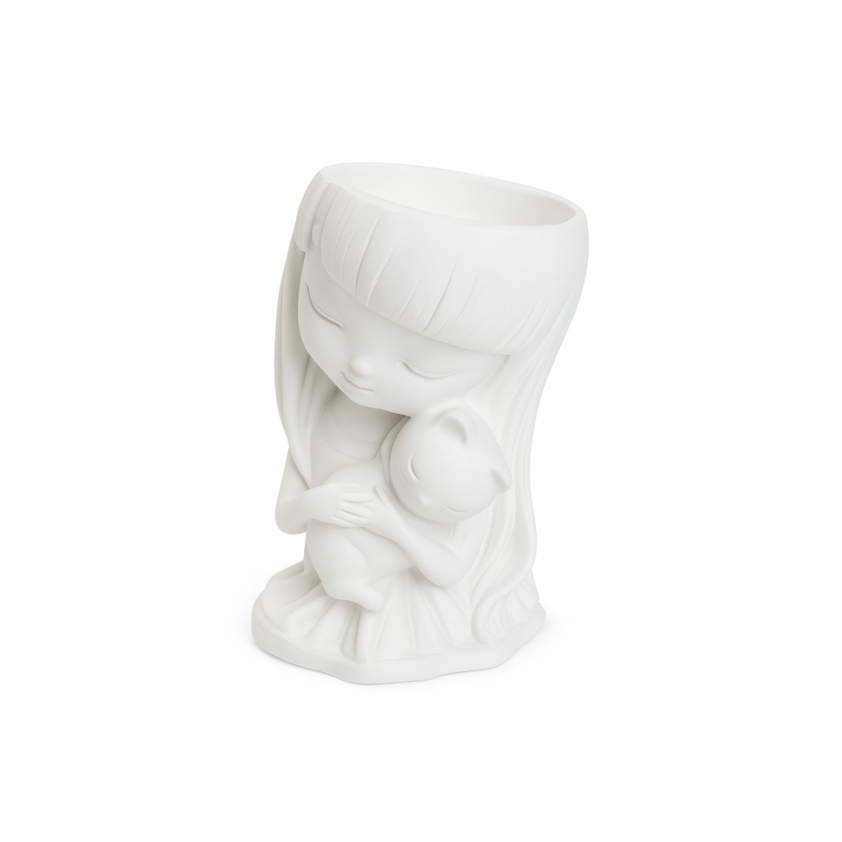 Гипсовая фигурка, статуэтка для декора и раскрашивания Девочка с котенком, подставка, органайзер