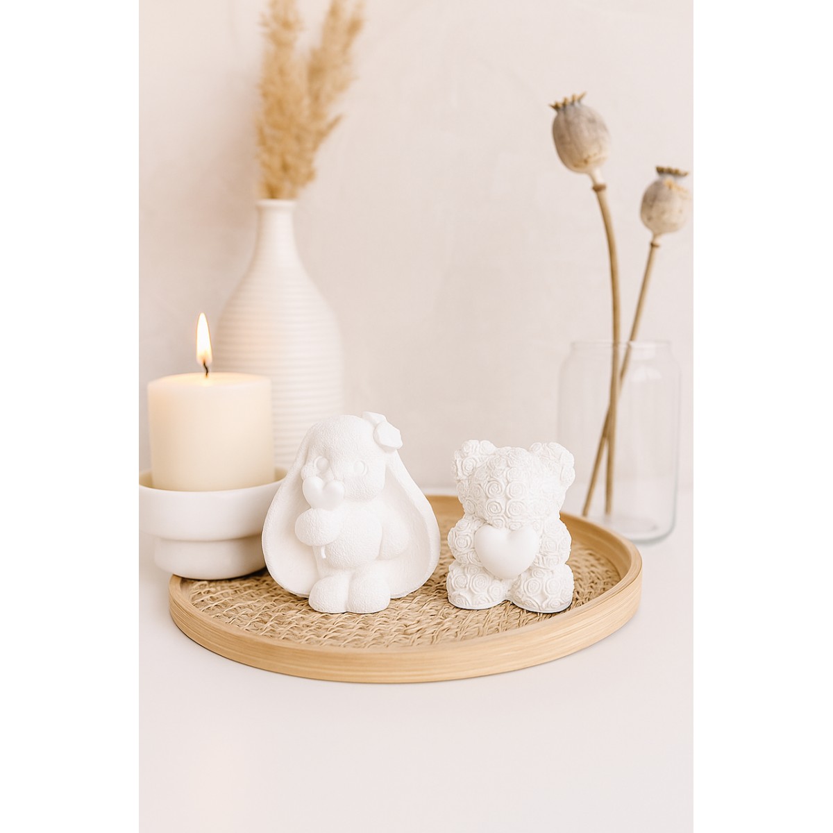 Набор фигурок, статуэток для декора и раскрашивания Заяц и медведь, кролик и медведь