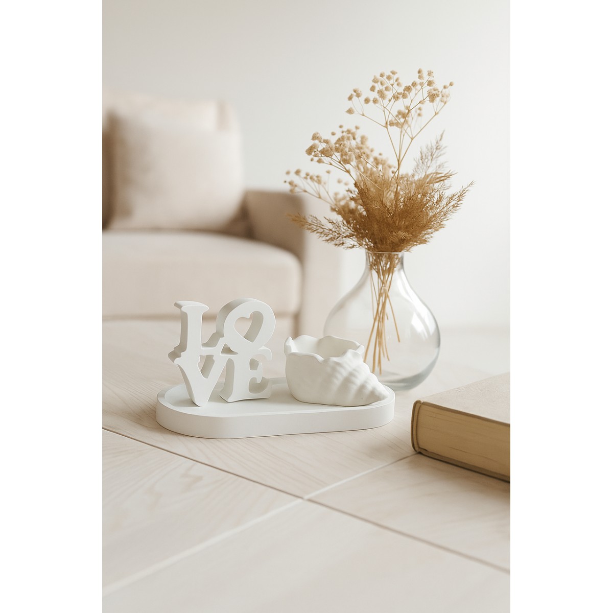 Набор фигурок, статуэток для декора и раскрашивания Love и ракушка на подставке, органайзер