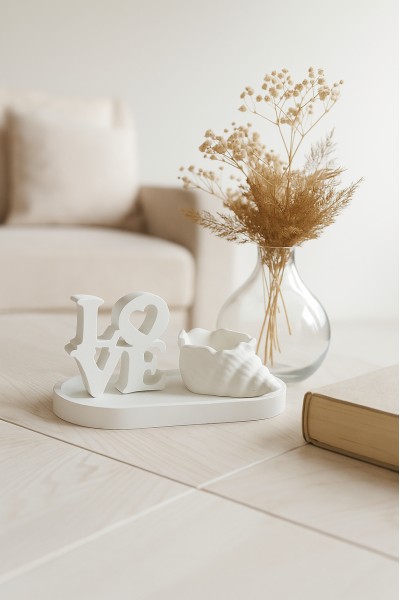 Набор фигурок, статуэток для декора и раскрашивания Love и ракушка на подставке, органайзер