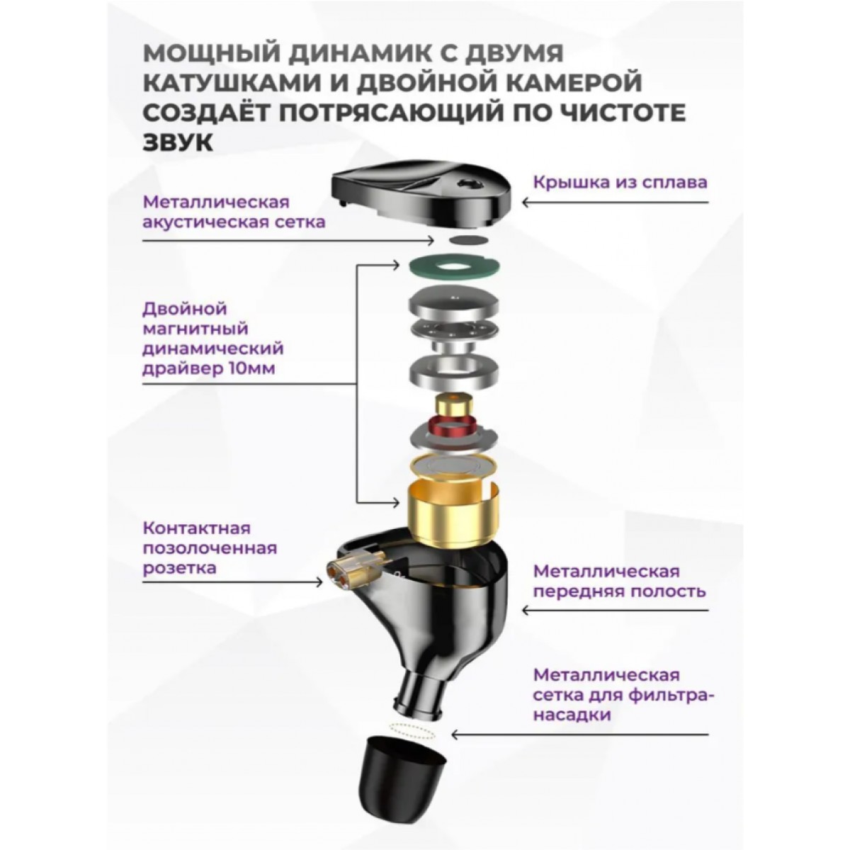 KZ D-Fi с переключателями темно-серебристые с микрофоном