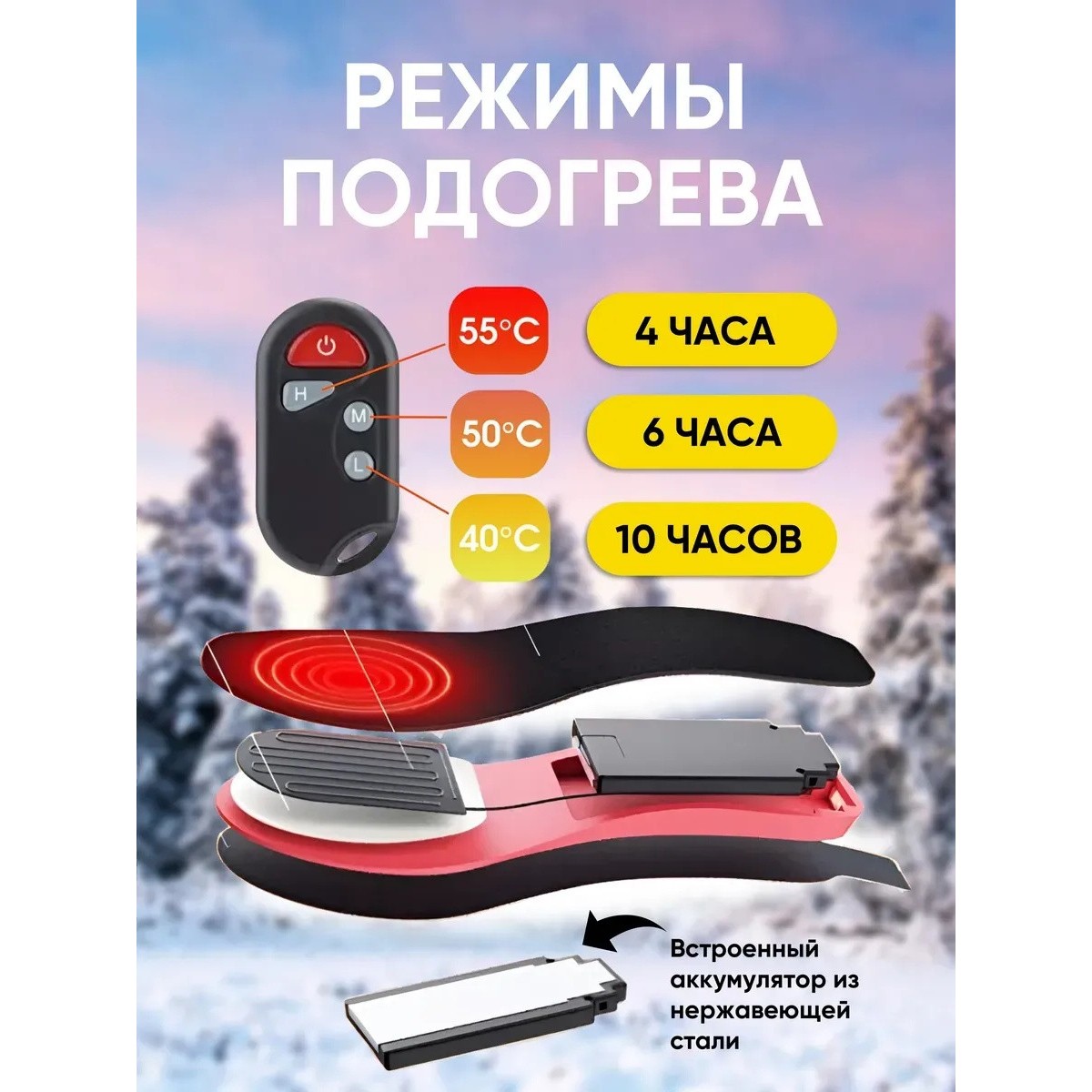 Стельки с подогревом USB, размер универсальный 35-40