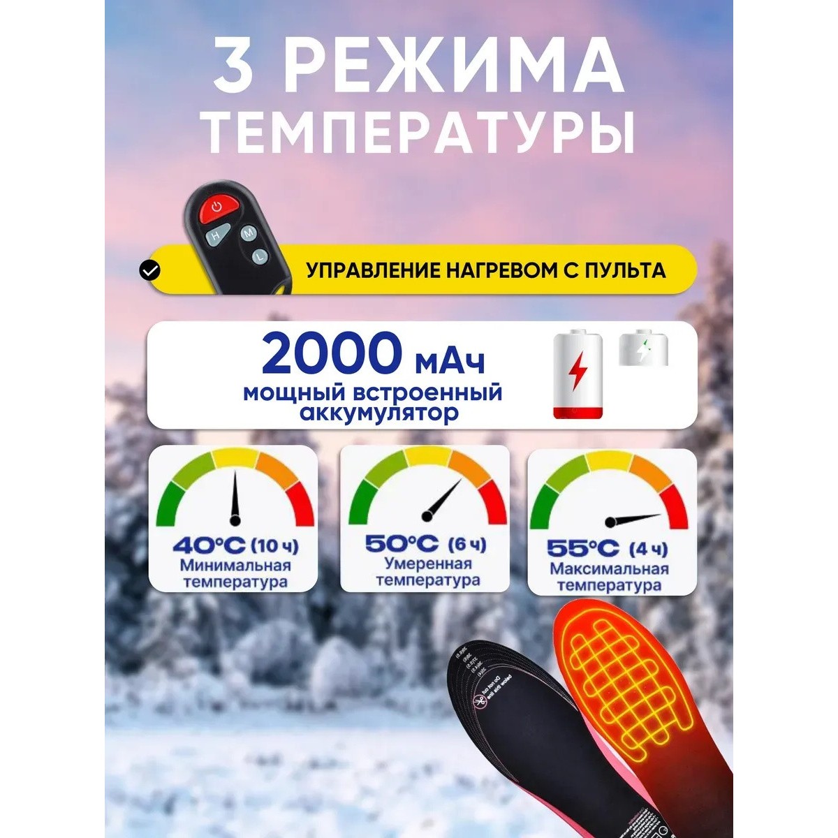 Стельки с подогревом USB, размер универсальный 41-45