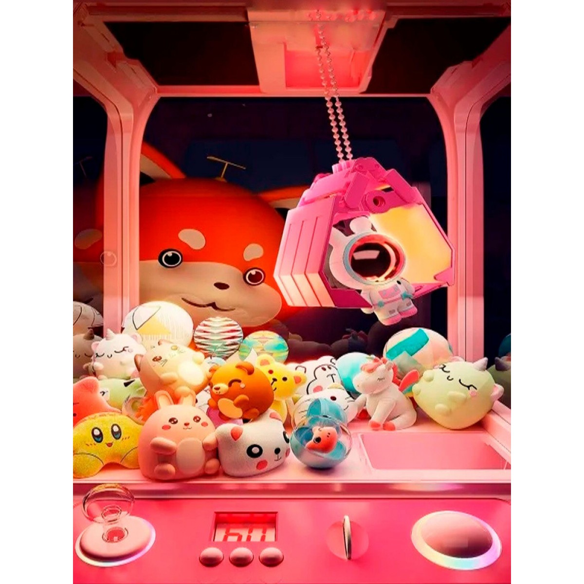 Игровой автомат с игрушками детский, коричневый с мишкой, хватайка