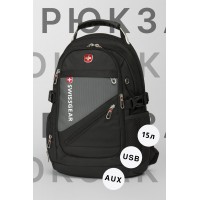 Рюкзак swissgear х-8815 15 л, usb + выход для наушников 3.5, серый, мужской, городской, ранец, спортивный