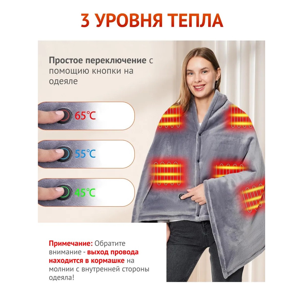Плед накидка электрическая с подогревом