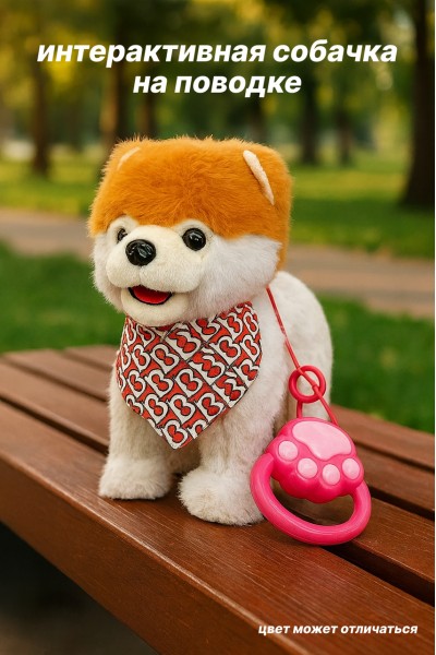 Интерактивная игрушка собачка Шиба-Ину на поводке, 29 см