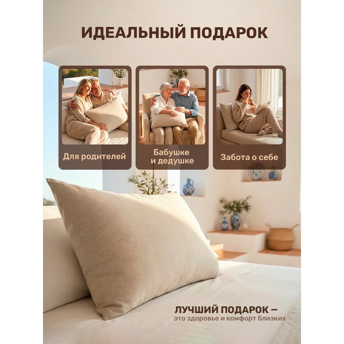 Подушка для сна 50х70 см с гречневой лузгой, двухкамерная